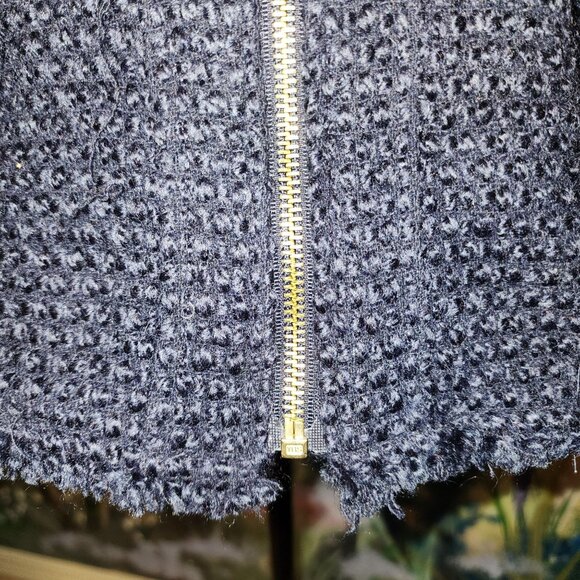 Navy Blue Textured Knit Jacket With Gold Buttons & Zipper Closure - Picture 6 of 10